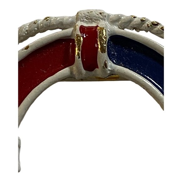 Vtg Nautical Life Preserver Beach Brooch Red White Blue Gold Tone Enamel Pin - Picture 7 of 11